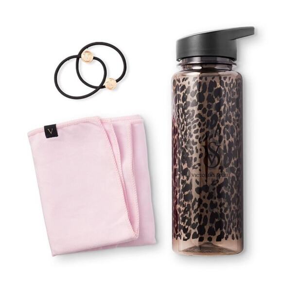 NWT - VS Workout Kit: Bottle, Towel, and Hair Ties - Leopard Print Sport… - Picture 1 of 6